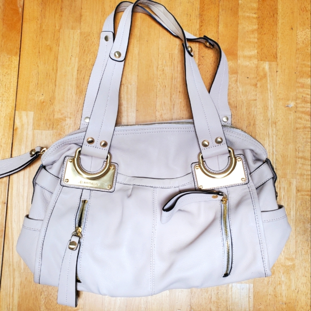 B. Makowsky GUC large leather tan satchel with gold hardware